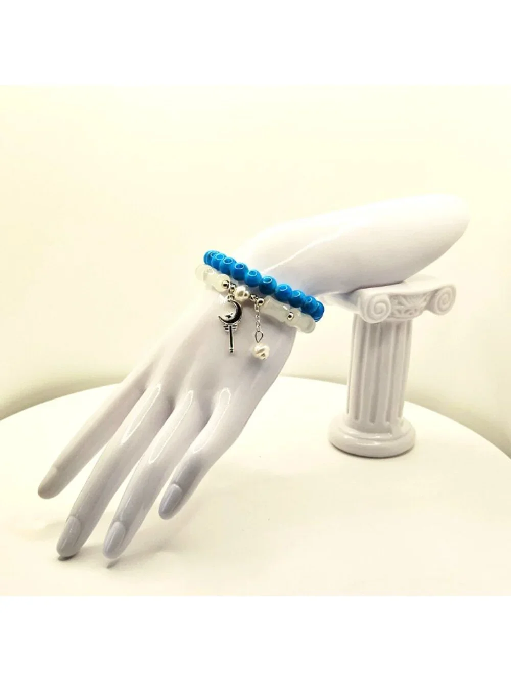 Blue Celestial Bracelet Stack, Moon Charm Bracelet, Coquette Jewelry, Layered